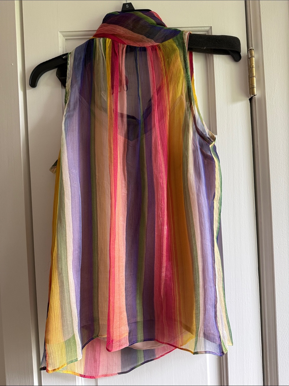 W by Worth Sleeveless Rainbow Stripe Sheer Top Multicolor with tank liner